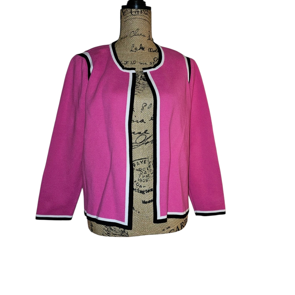 Appleseed's Pink Knit Jacket with Black and White Trim